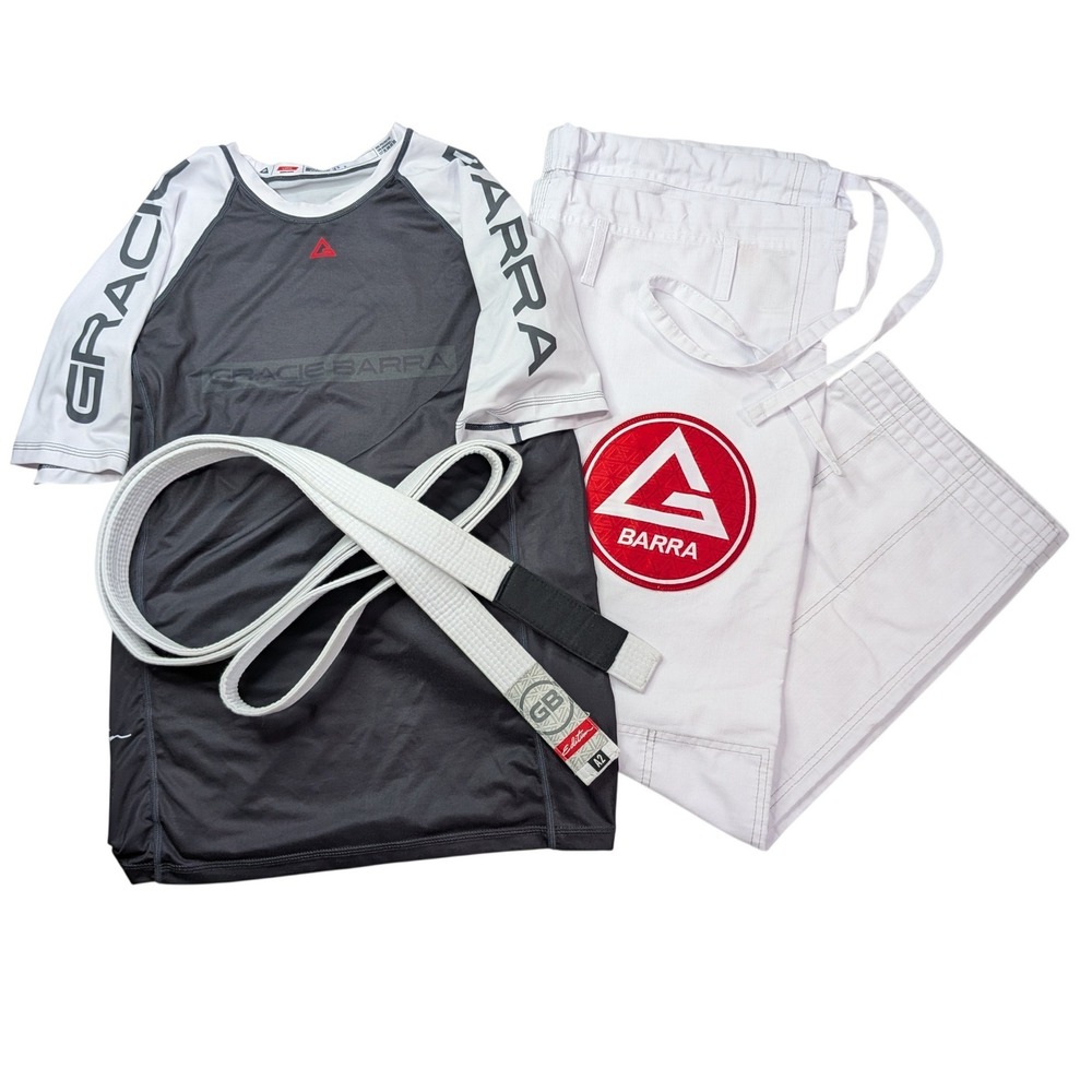 Gracie Barra Equipe BJJ Set Rash Guard L Gi Pants A3 White Belt A2 MMA